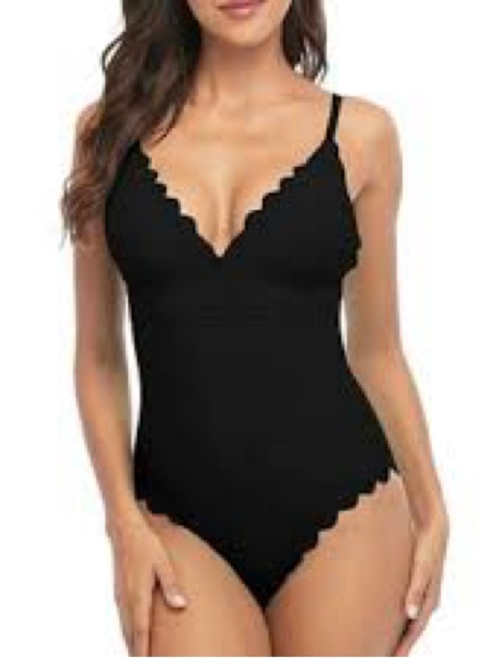 Scallop-Edge Black One-Piece Swimsuit - Women Swim